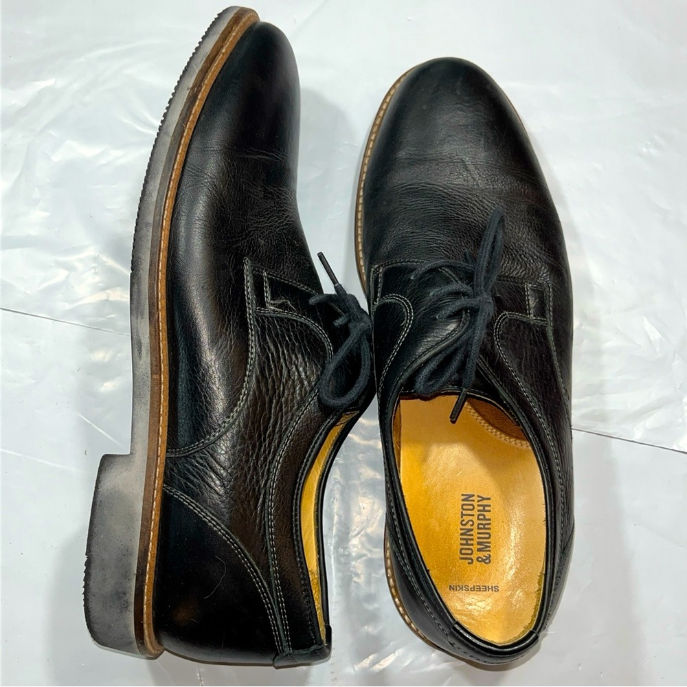 Johnston & Murphy black Lace Up Shoes men 10.5 M Barlow Plain Toe Oxford 204871
